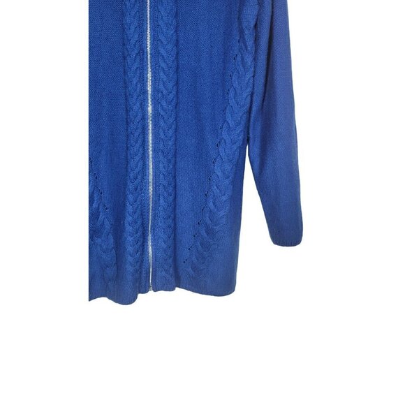Soft Surroundings Royal Blue Full Zip Chunky Knit Hooded Long Line Sweater Sz S - Picture 4 of 14